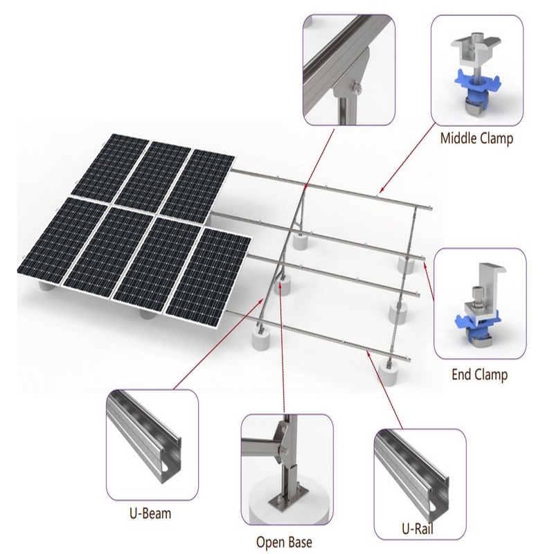 High Efficient Adjustable Steel Solar Aluminum Ground Solar Panel Mounting Structure With UL Certification Black Bracket Systems