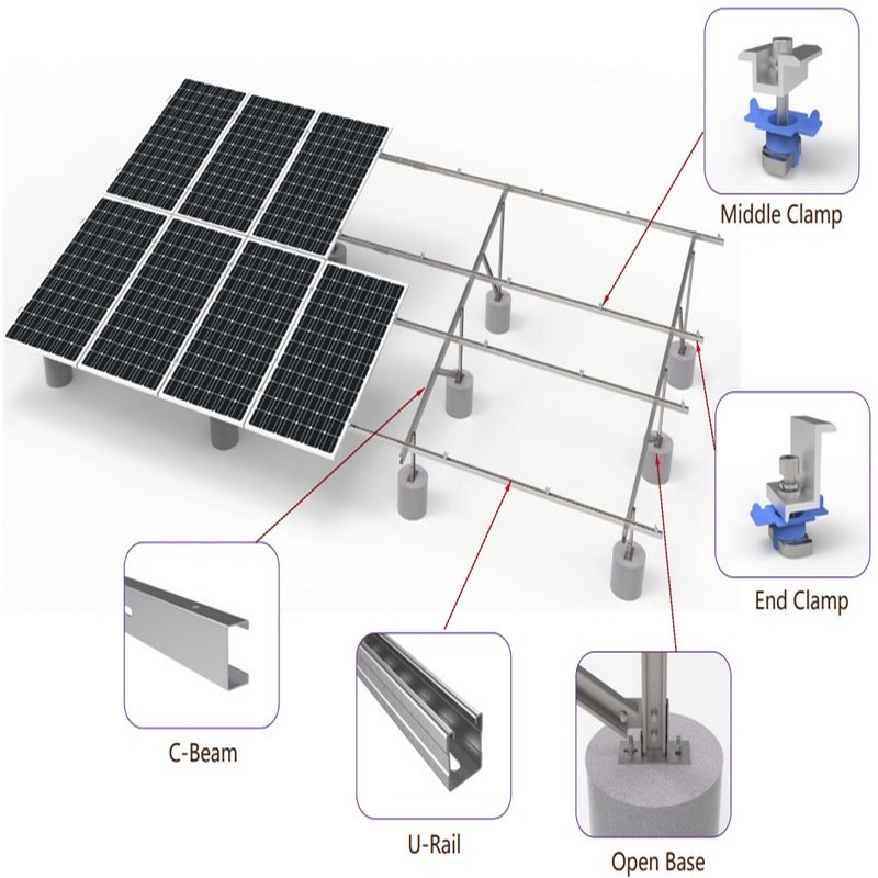 Large Scale ZAM Coated Steel solar ground mounting system ground solar mounting structure